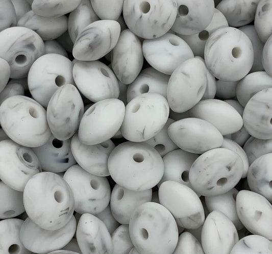 12mm Lentil White Marble Silicone Beads