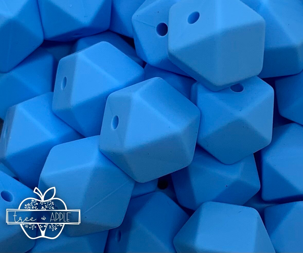 14mm Hexagon Azure Blue Silicone Beads