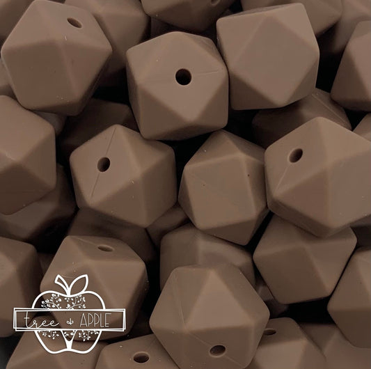 14mm Hexagon Brown Silicone Beads