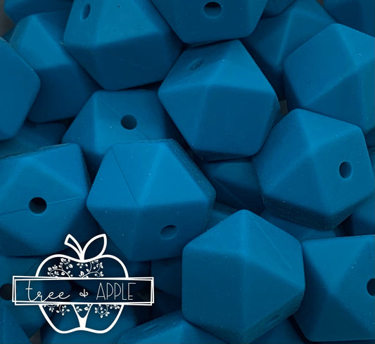 14mm Hexagon Caribbean Blue Silicone Beads