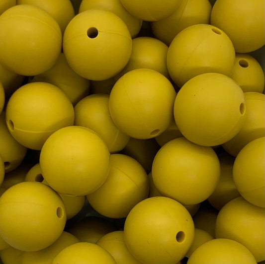 15mm Solid Mustard Yellow Round Silicone Beads