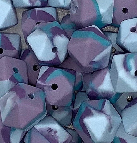 14mm Hexagon Purple Velvet Silicone Beads