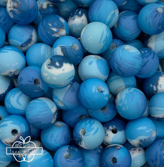 15mm Print Ocean Waves Round Silicone Beads
