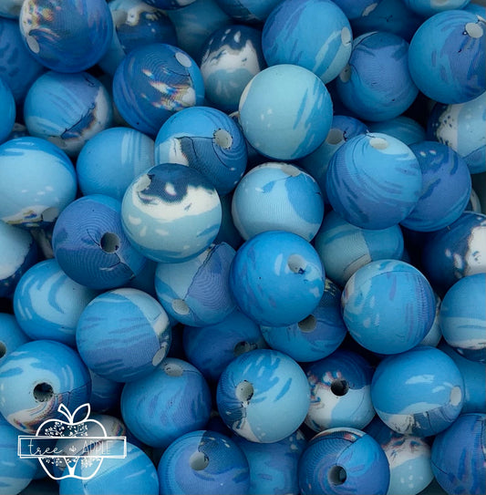 12mm Round Print Ocean Waves Silicone Bead