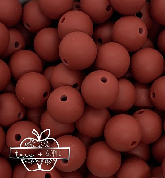 15mm Solid Brick Red Round Silicone Beads