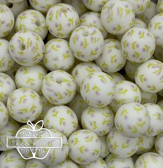 15mm Print Tulip Flower Round Silicone Beads