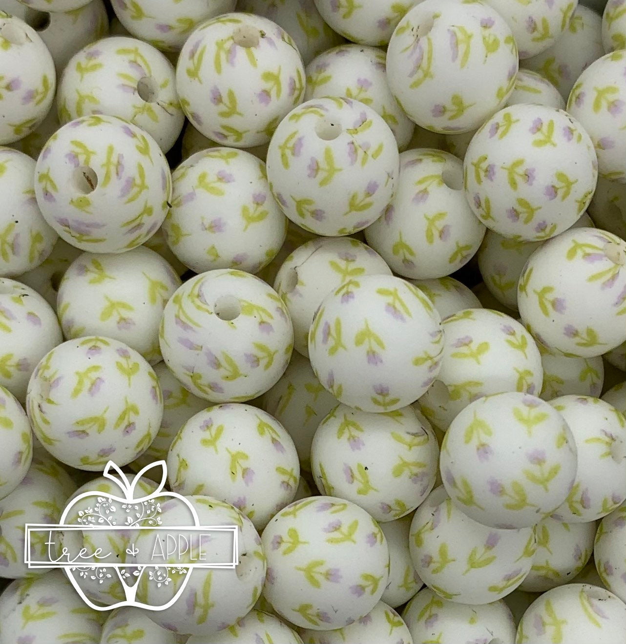 12mm Round Print Tulip Flower  Silicone Beads