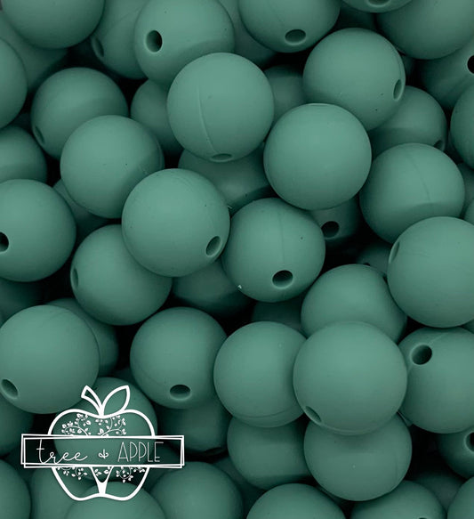 12mm Round Solid Dusty Teal Silicone Beads