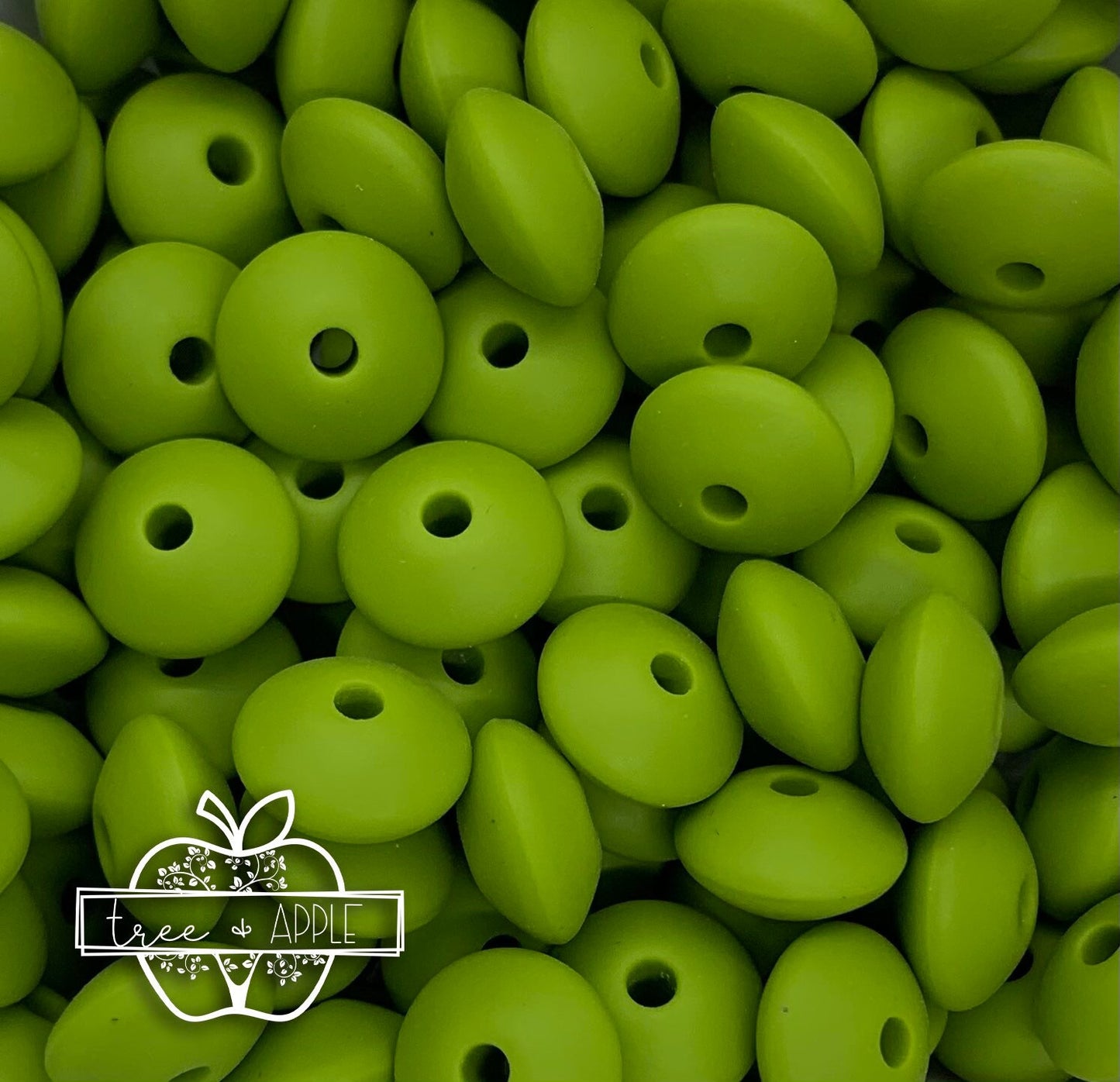 12mm Lentil Pea Green Silicone Beads