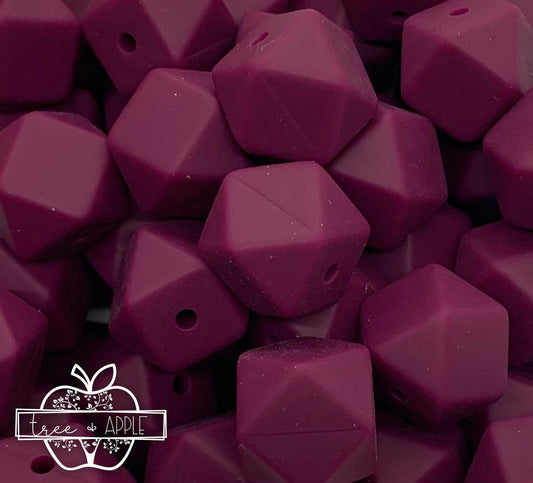 14mm Hexagon Wine Silicone Beads