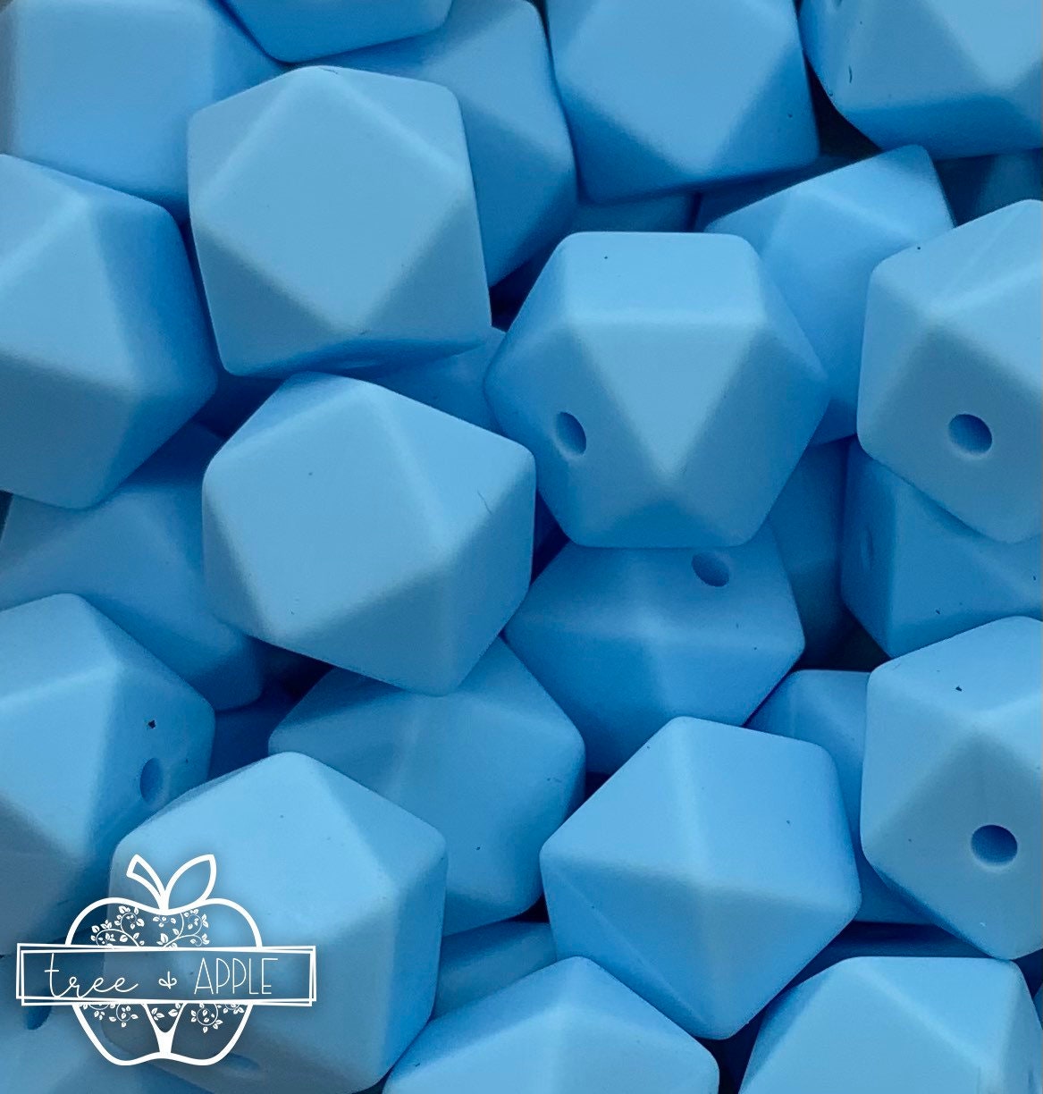 14mm Hexagon Ice Blue Silicone Beads