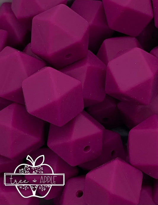 14mm Hexagon Razzleberry Silicone Beads