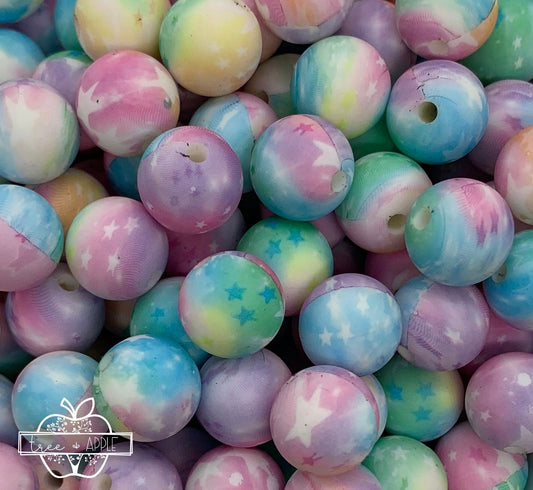 15mm Print Starlight Tie Dye Round Silicone Beads