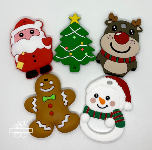 Z- Teether Christmas Tree,  Santa, Rudolph, Gingerbread Man, Snowman Silicone Teether, Silicone Teether, Christmas Teether Pendant, Teething,