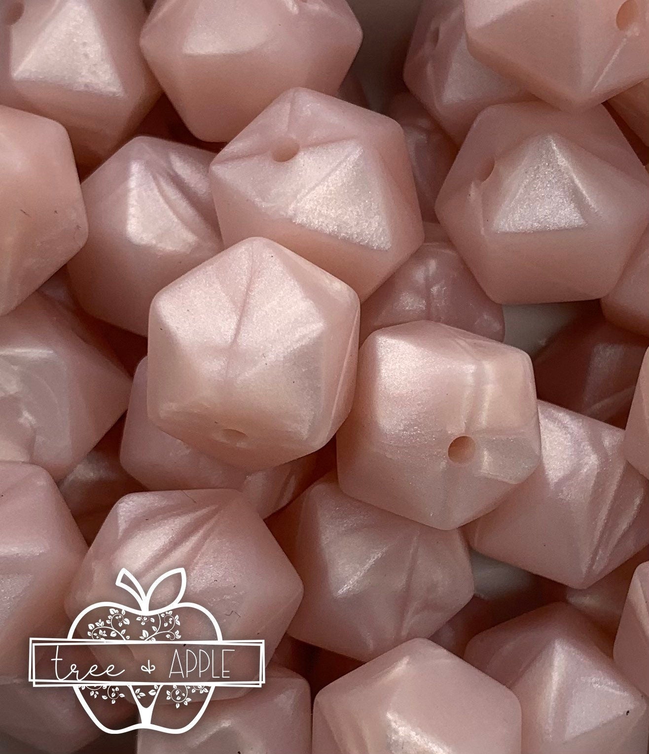 14mm Hexagon Pearl Pink Silicone Beads