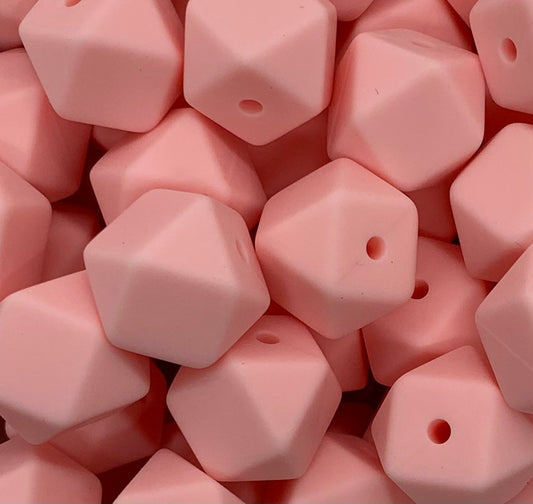 14mm Hexagon Soft Pink Silicone Beads
