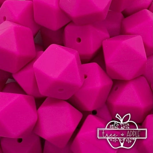 14mm Hexagon Fuchsia Silicone Beads