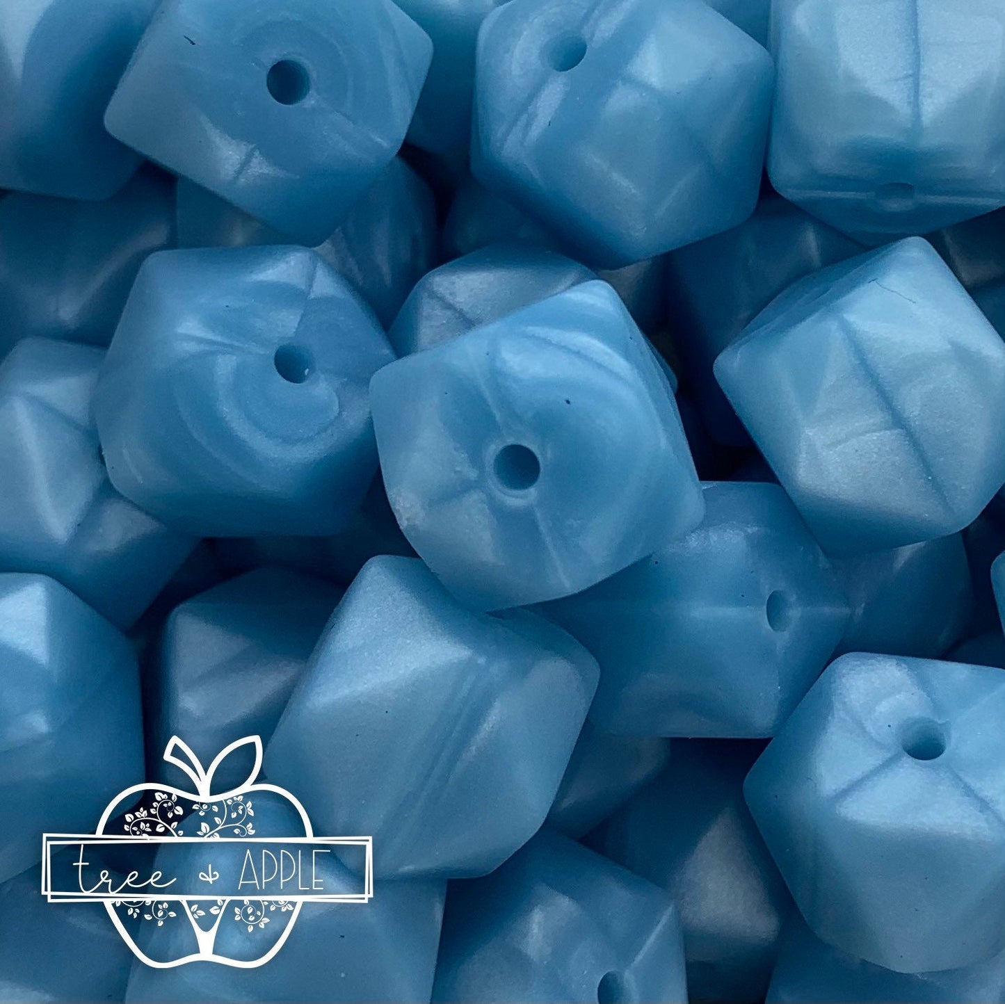 14mm Hexagon Pearl Sky Blue Silicone Beads