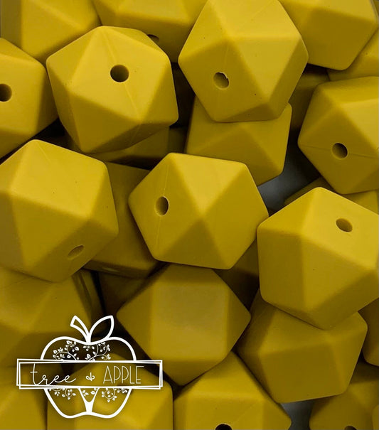 14mm Hexagon Mustard Silicone Beads