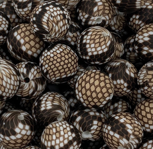 12mm Round Print Snake Scales Silicone Beads