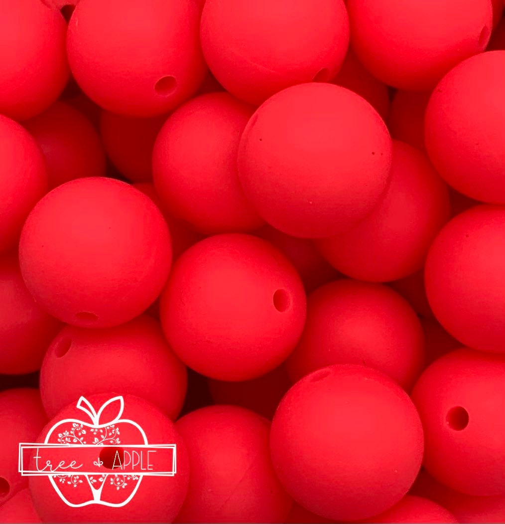 12mm Round Solid Neon Pink Silicone Bead