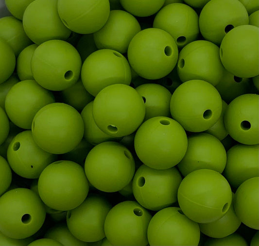 15mm Solid Pea Green Round Silicone Beads