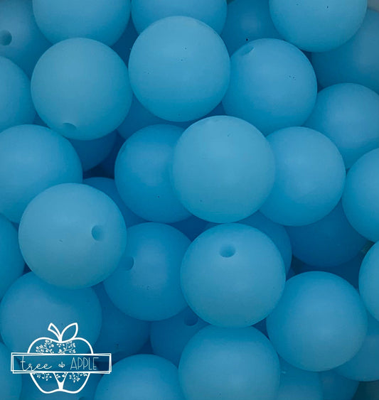 15mm Solid Frosted Blue Round Silicone Beads