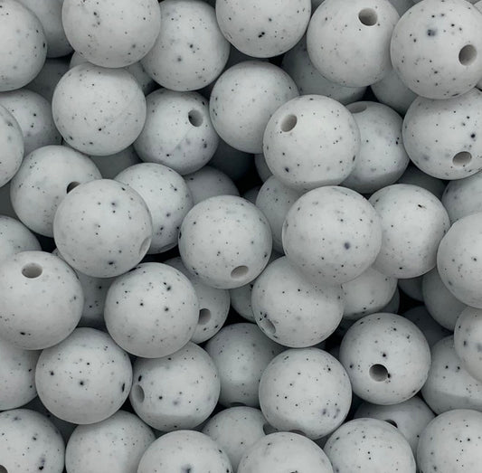 15mm Solid Speckled White Round Silicone Beads