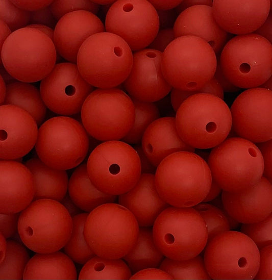 15mm Solid Tomato Red Round Silicone Bead