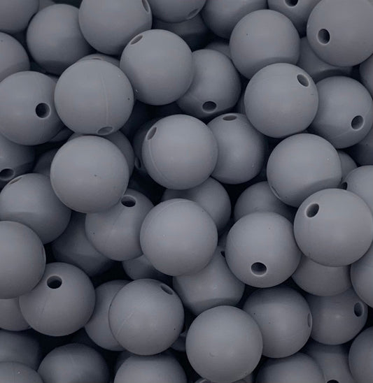 15mm Solid Grey Round Silicone Beads