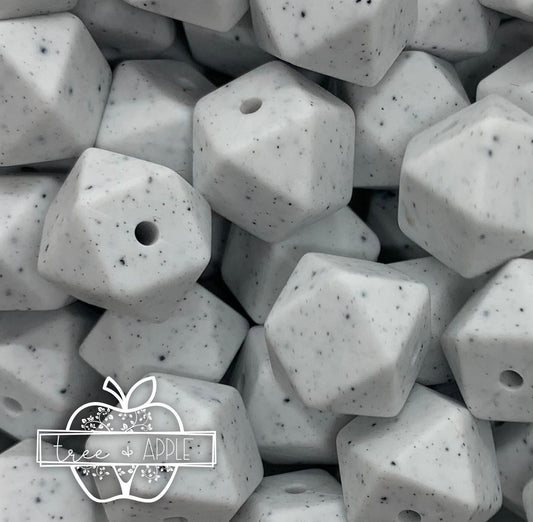 14mm Hexagon White Speckled Silicone Beads