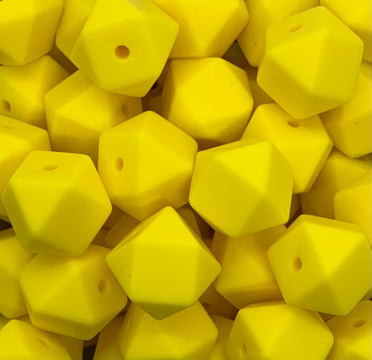 14mm Hexagon Sunshine Yellow Silicone Beads