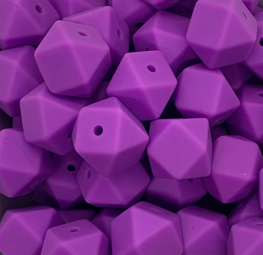 14mm Hexagon Purple Silicone Beads