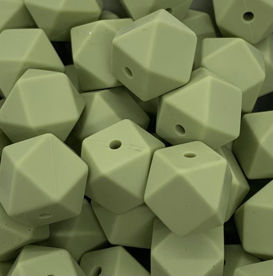 14mm Hexagon Pistachio Silicone Beads