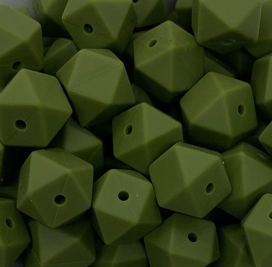 14mm Hexagon Army Green Silicone Beads