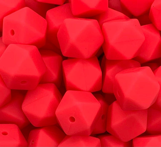 14mm Hexagon Neon Pink Silicone Beads