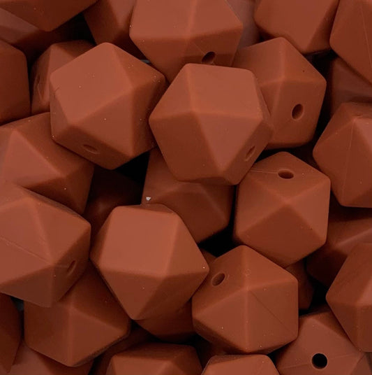 14mm Hexagon Rust Silicone Beads