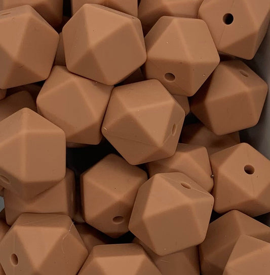 14mm Hexagon Caramel Silicone Beads