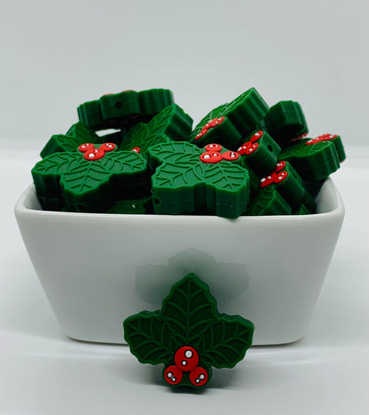 Holly Berry Silicone Focal Bead, Christmas Silicone Bead, Holly Shape Silicone Bead, Leaf Silicone Bead