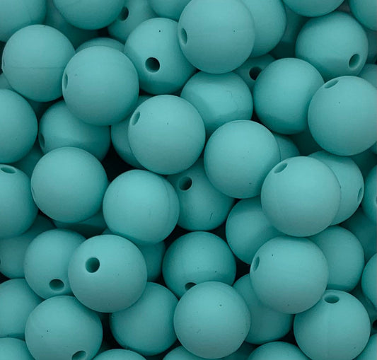 12mm Round Solid Light Turquoise Silicone Beads