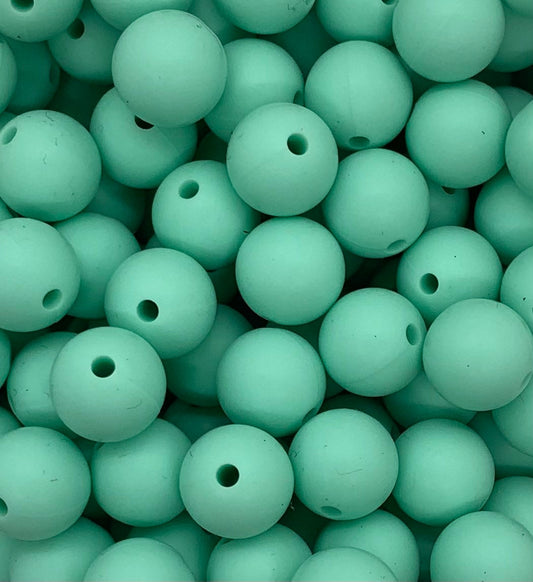 12mm Round Solid Mint Silicone Bead