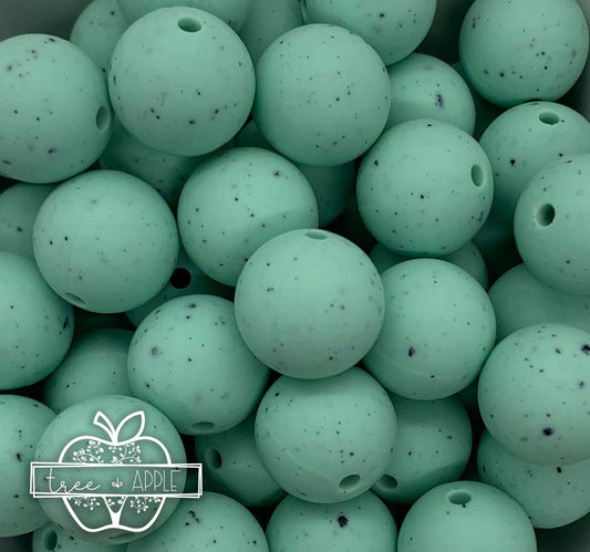 12mm Round Speckled Mint Silicone Beads