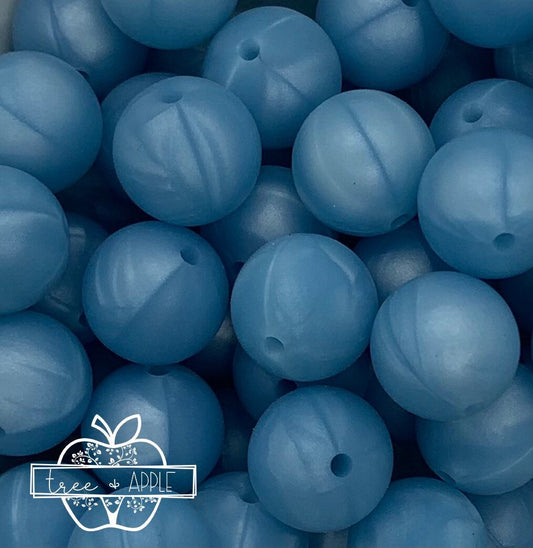 15mm Solid Pearl Sky Blue Round Silicone Beads