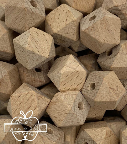 14mm Hexagon Natural BEECH Wood Bead