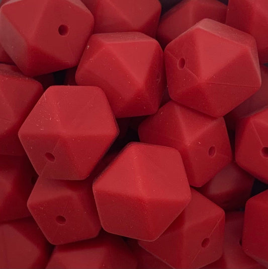 14mm Hexagon Red Silicone Beads