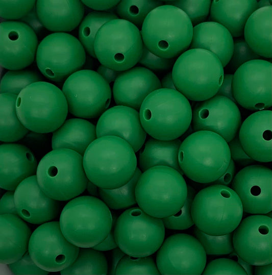 12mm Round Solid Forest Green Silicone Beads