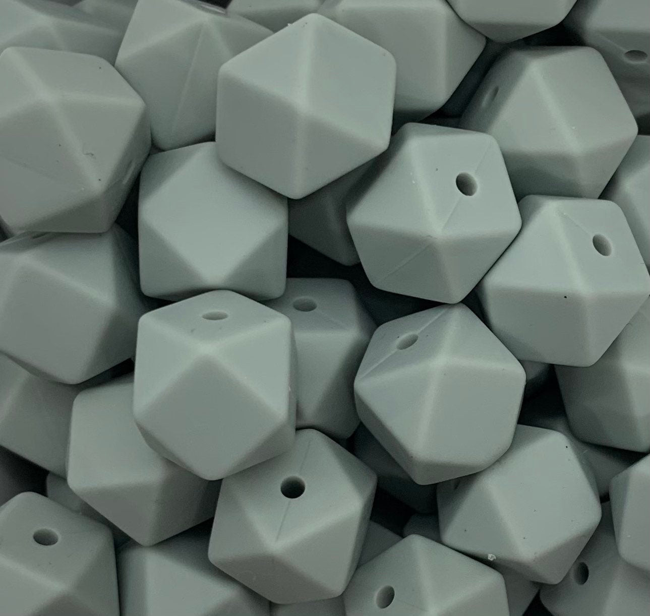14mm Hexagon Grey Silicone Beads