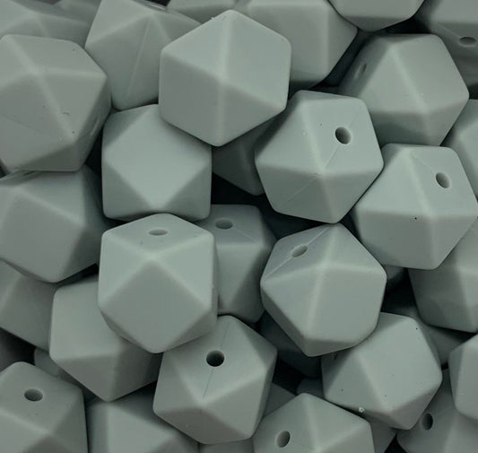 14mm Hexagon Grey Silicone Beads