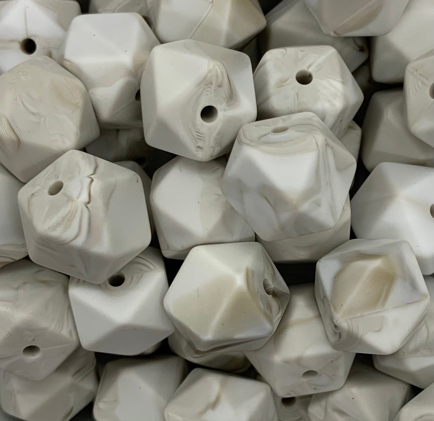 14mm Hexagon Cream Marble Silicone Beads