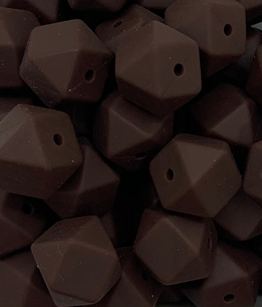 14mm Hexagon Chocolate Brown Silicone Beads